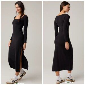 aerie Black Long Sleeve Maxi Dress with Side Slit